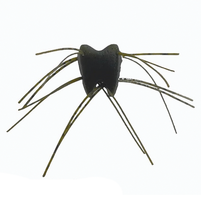 YG.Labo Mushi-Ba SS fishing lure with a small, dark body and multiple flexible appendages designed to mimic aquatic insects for effective fishing tackle use.