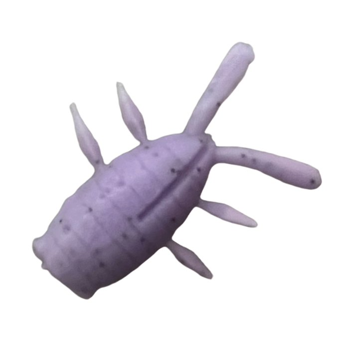 YG.Labo Witch Bug (Floating) fishing lure in light purple, designed to mimic an insect with multiple legs and antennae for attracting fish.