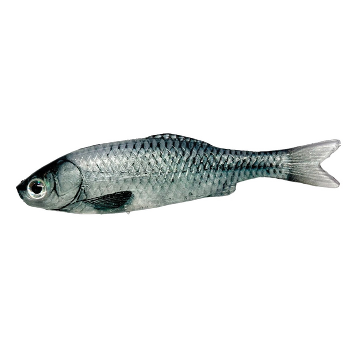 YG.Labo Witch Flat Real 3.3" fishing lure designed with lifelike fish details and a silver-gray scale pattern for realistic musky fishing tackle applications.
