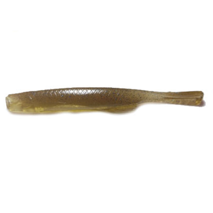 YG.Labo Witch Minnow soft fishing lure in translucent brown with realistic scale texture and slender body designed for effective fishing tackle use.