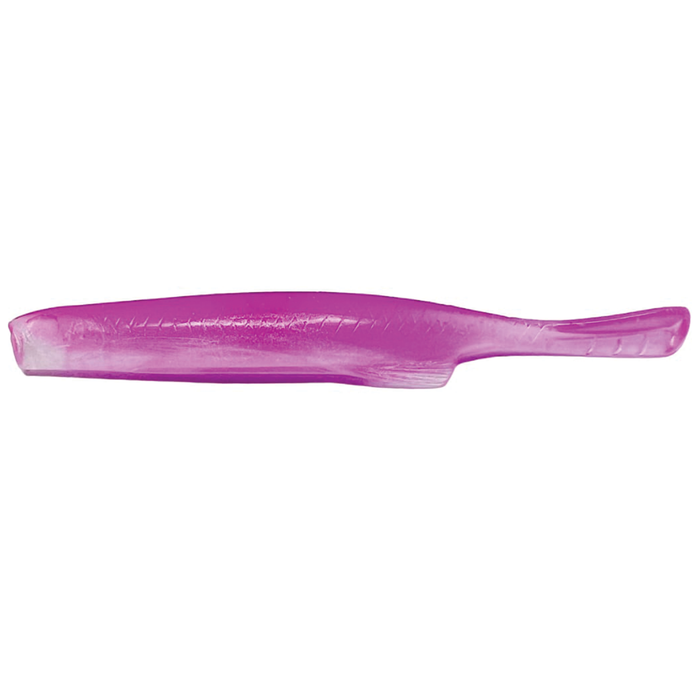 YG.Labo Witch Minnow soft fishing lure in translucent purple, designed for realistic movement to attract musky and other game fish.