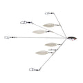 Yum Yumbrella Flash Mob Jr. Umbrella Rig with multiple silver metal blades and wire arms attached to a small fish-shaped head for attracting fish in fishing tackle setups.