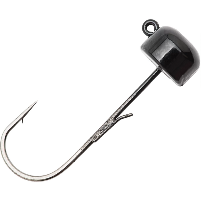 Z-Man Finesse Shroomz fishing lure featuring a black weighted head and sharp single hook designed for precision finesse fishing tactics.