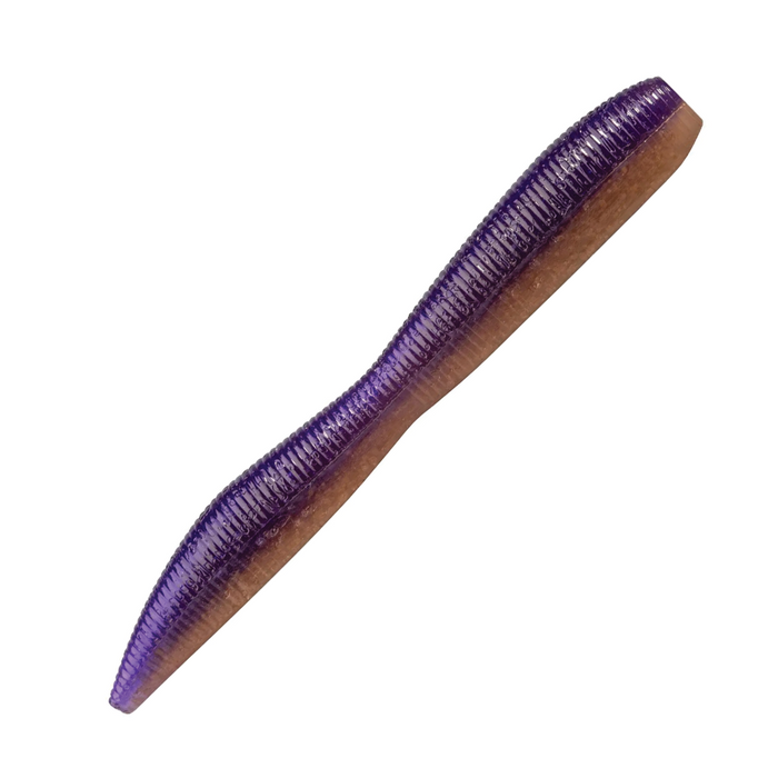 Z-Man Finesse TRD Fattyz 3.25" soft plastic fishing lure in purple and brown tones, designed for finesse fishing and effective in freshwater tackle setups.