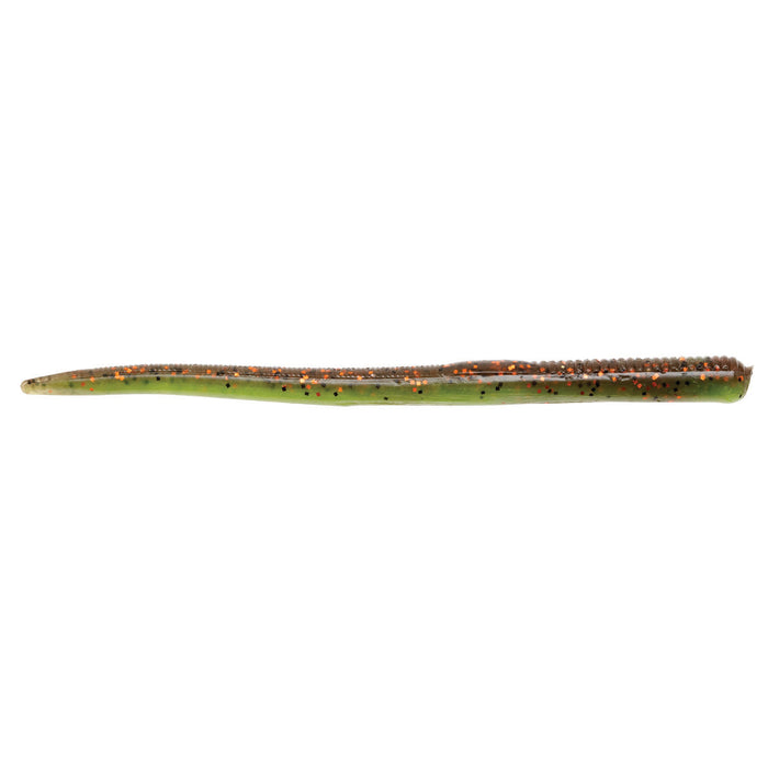 Z-Man Finesse WormZ fishing lure in green with copper and black speckles, designed for finesse fishing applications.