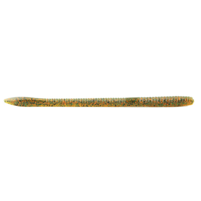 Z-Man Finesse WormZ soft plastic fishing lure in green with orange flakes, designed for finesse fishing techniques in freshwater environments.