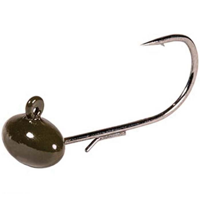 Z-Man Football Nedz features a fishing hook with an olive green, football-shaped weighted head designed for precision casting and effective fishing tackle performance.