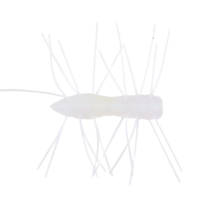 Z-Man Fuzzy Bugz fishing lure in translucent pale color with multiple flexible legs, designed for realistic movement in water to attract fish.