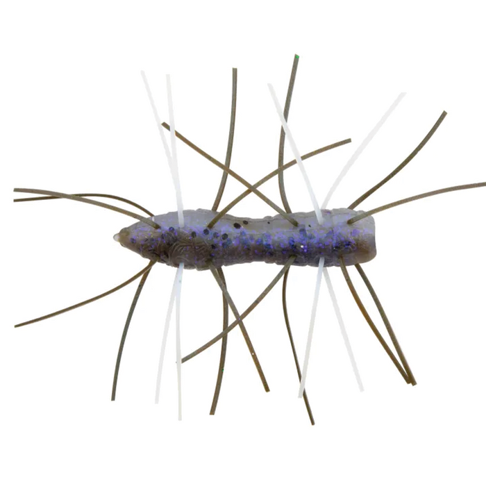 Z-Man Fuzzy Bugz fishing lure featuring a soft, segmented body with flexible, thin appendages in brown and white for realistic movement in water, designed for effective fishing tackle.