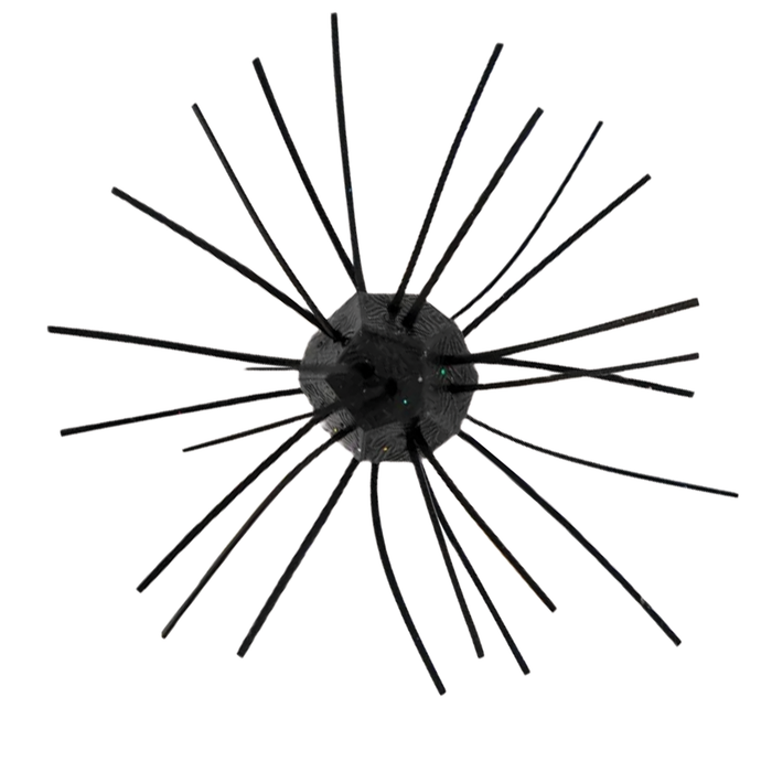Z-Man Fuzzy Nuggetz fishing lure featuring a black rounded body with multiple flexible rubber strands extending outward for effective musky fishing tackle.