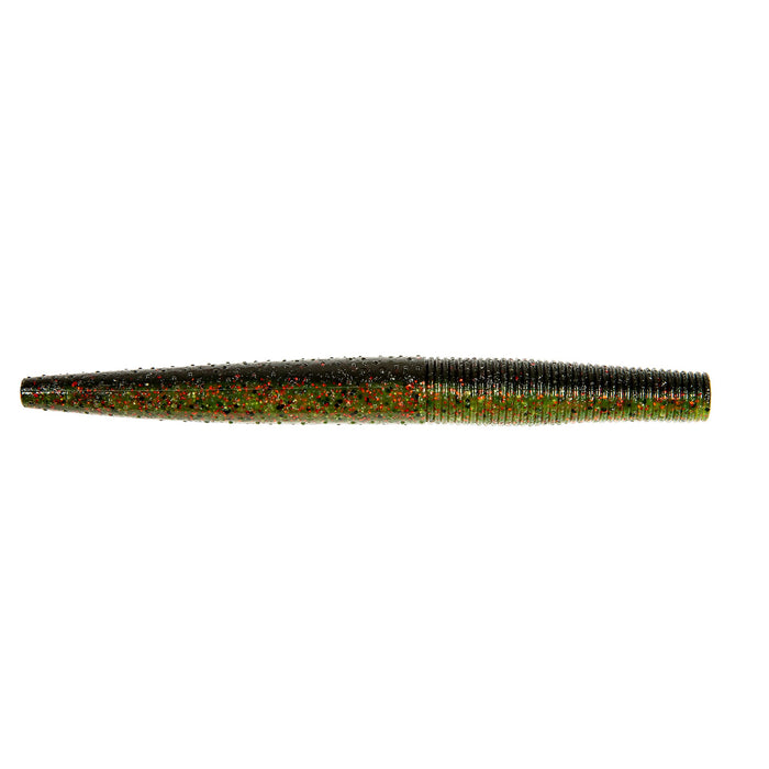 Z-Man Giant TRD 6" fishing lure in green with black and red speckles, featuring a ribbed texture for lifelike movement in water.