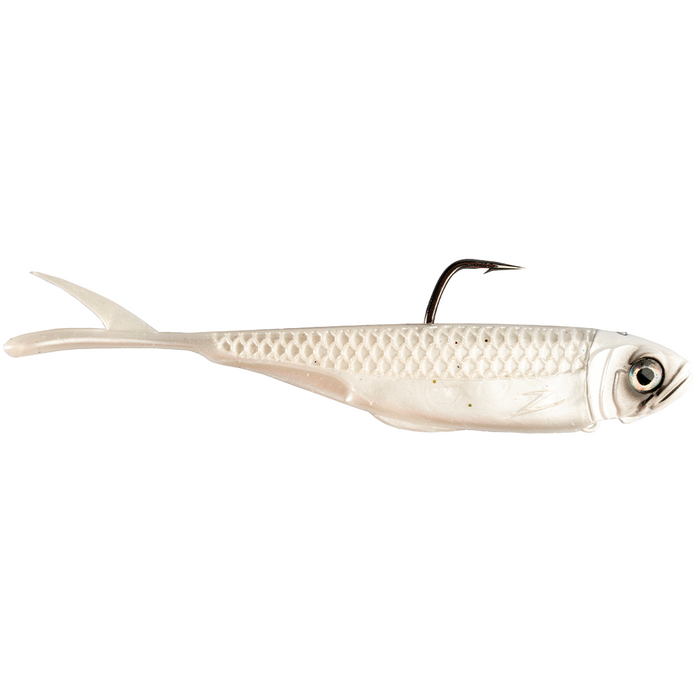 Z-Man Graph Shadz fishing lure in pearl color with detailed fish scale texture and a single exposed hook designed for effective fishing tackle use.