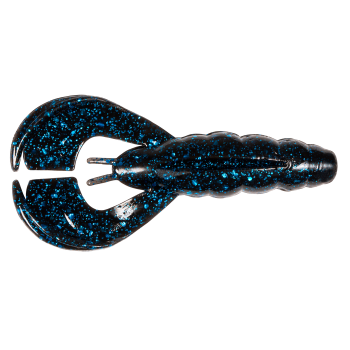 Z-Man Hella CrawZ soft plastic fishing lure designed to mimic a crawfish, featuring a dark body with blue flecks for attracting musky and other game fish.