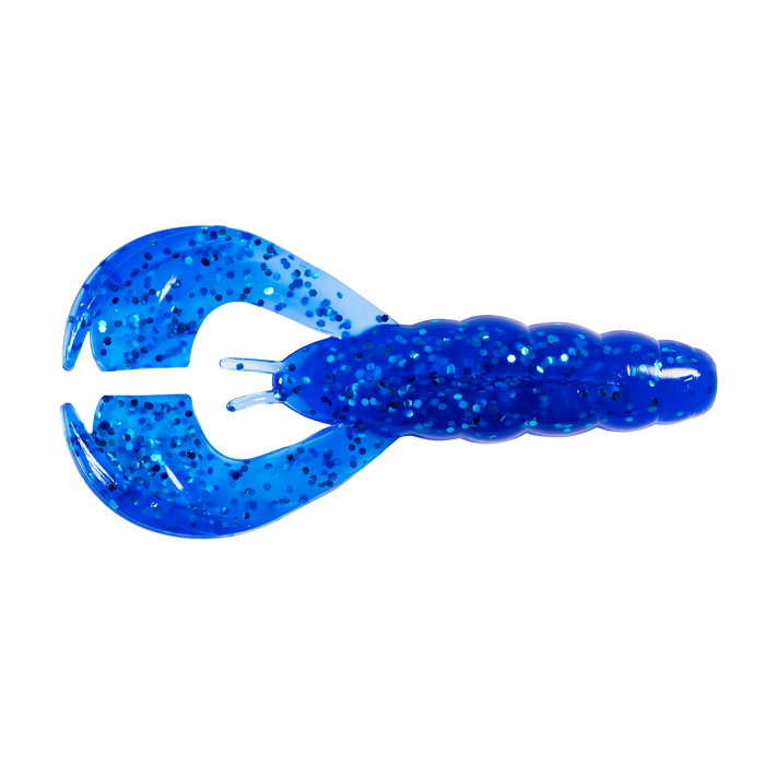 Z-Man Hella CrawZ fishing lure in vibrant blue with black and silver flecks, designed to imitate a crawfish for freshwater fishing tackle.