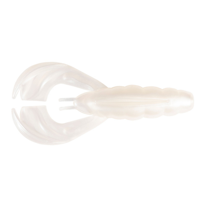 Z-Man Hella CrawZ fishing lure in a pearlescent white color, designed with detailed claws and segmented body for lifelike movement in water.