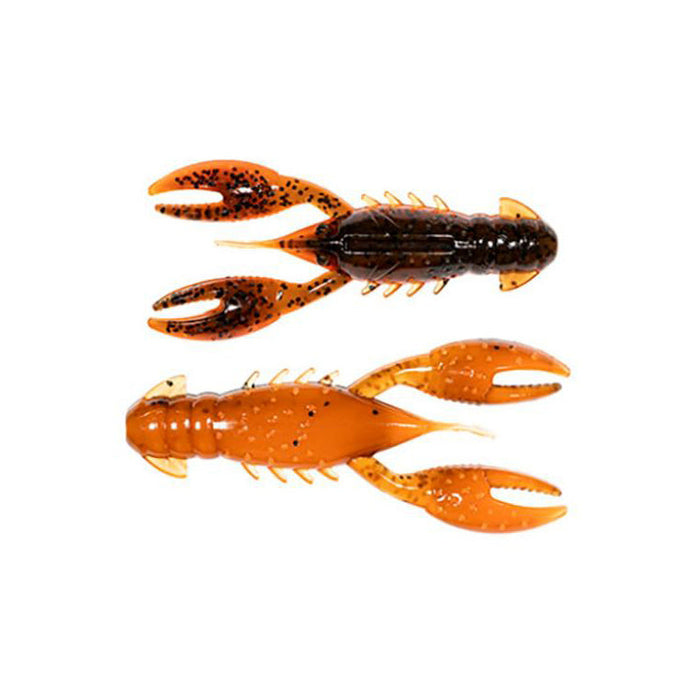 Two Z-Man Pro CrawZ soft plastic fishing lures in orange and dark brown with black speckles, designed to mimic crawfish for fishing tackle use.