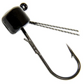 Close-up of a Z-Man Pro Shroomz Weedless fishing lure featuring a black weighted head, weed guard wires, and a sharp single hook designed for effective fishing tackle use.