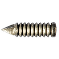 Close-up image of a metallic, textured fishing tackle component shaped like a short, threaded spike with a pointed tip, identified as Z-Man Rattle-Snaker Tungsten Spikez.