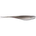 Z-Man Scented Jerk Shadz fishing lure in translucent gray with a slender, minnow-like body and twin tail design for lifelike movement in water.