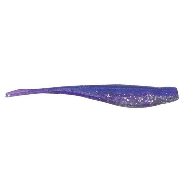 Z-Man Scented Jerk Shadz fishing lure in purple with glitter accents, designed for effective freshwater fishing tackle use.