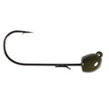 Z-Man SMH Jigheads fishing tackle with a sharp black hook and an olive green weighted head, designed for effective bait presentation and secure catch.