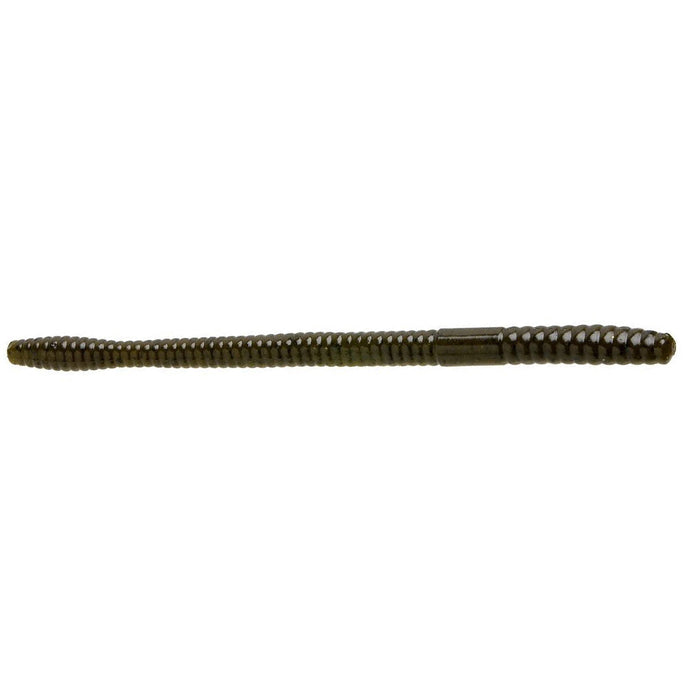 Zoom 7" Magnum Trick Worm fishing lure in dark green with ribbed texture designed for effective fishing tackle and bait presentation.