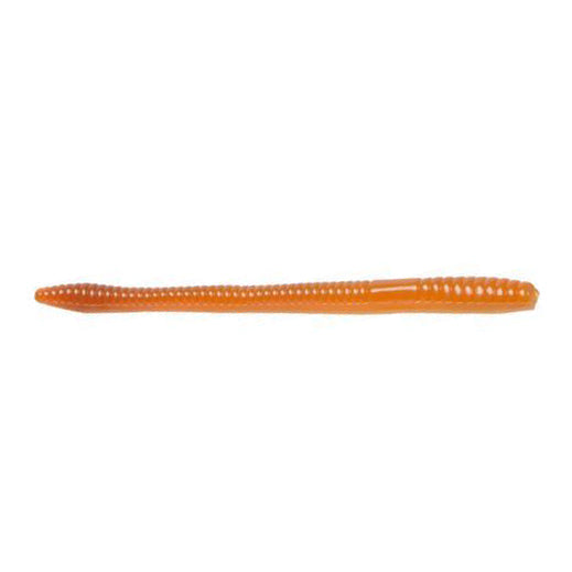 Zoom Finesse Worm fishing lure in translucent orange with ribbed body designed for finesse fishing techniques and effective fishing tackle presentation.