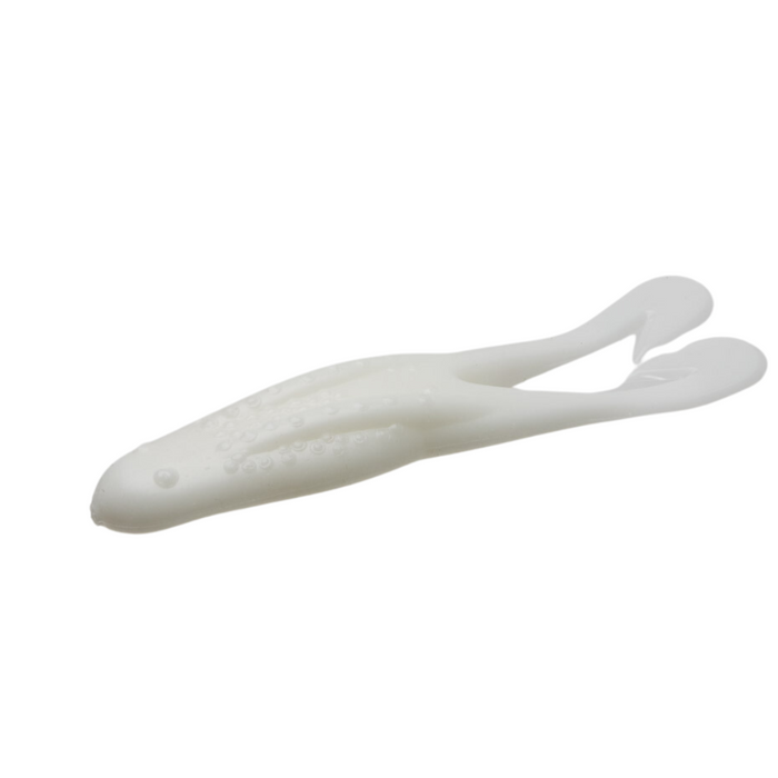 Zoom Bait Company Horny Toad in soft white material designed with a dual tail for lifelike movement, ideal for fishing tackle and lure applications.