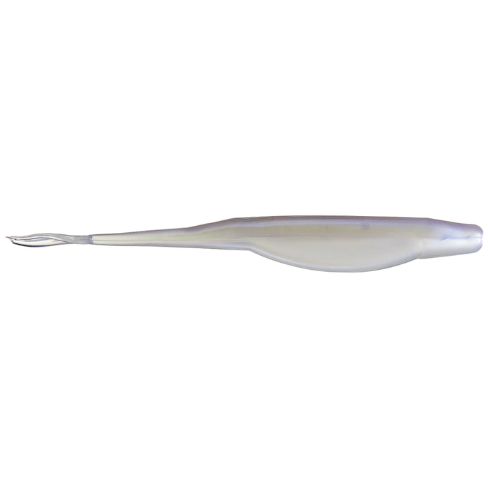 Zoom Bait Company Mag Super Fluke fishing lure in translucent pale color with streamlined body designed for lifelike action in fishing tackle.