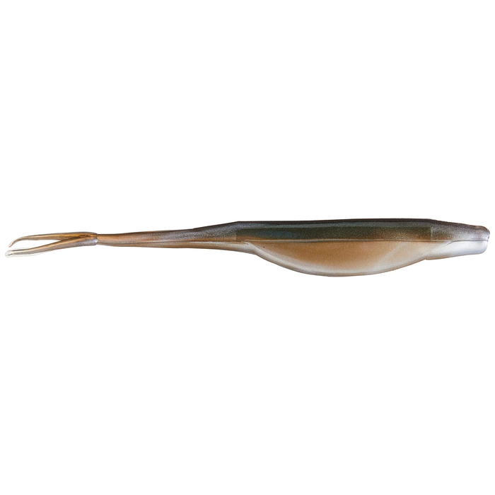 Zoom Bait Company Mag Super Fluke fishing lure in natural brown and green tones designed for realistic movement in water, ideal for fishing tackle enthusiasts.