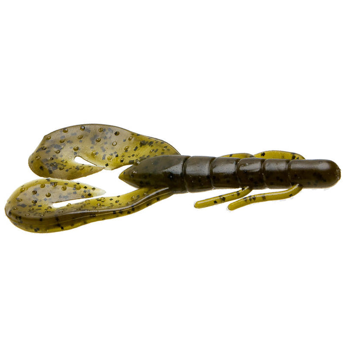Zoom Super Speed Craw fishing lure in greenish-brown color with black speckles, designed to mimic a crawfish for effective fishing tackle use.