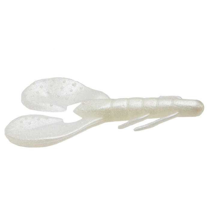 Zoom Super Speed Craw fishing lure in a pearly white color with two large paddle-shaped claws designed to mimic a crawfish for effective fishing tackle.