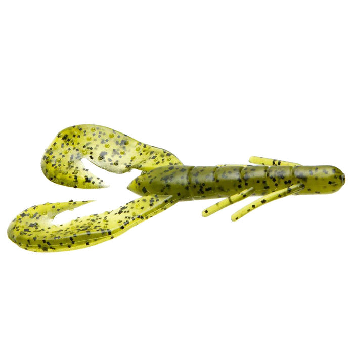 Zoom Super Speed Craw fishing lure in translucent green with black speckles, designed to mimic a crawfish for effective fishing tackle use.