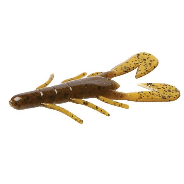 Zoom Bait Company Ultra-Vibe Speed Craw fishing lure mimics a small crawfish with brown and yellow speckled soft plastic body, designed for effective fishing tackle use.