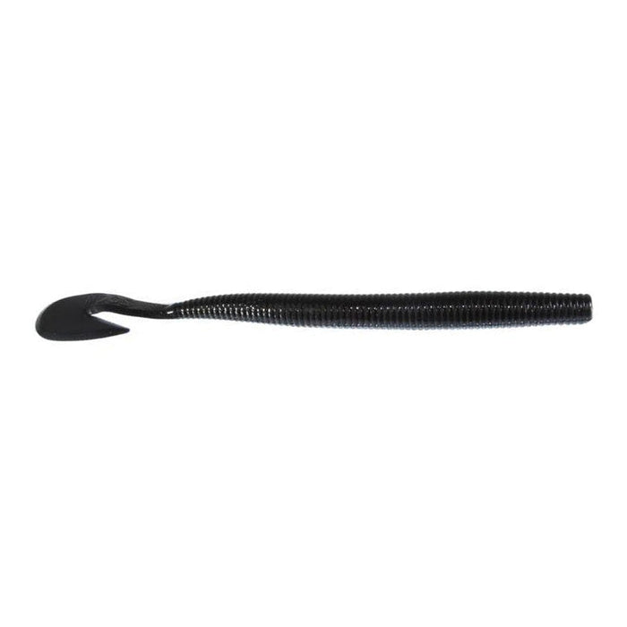 Zoom UV Speed Worm soft fishing lure in black with a ribbed body and paddle tail designed for lifelike movement in water, ideal for fishing tackle enthusiasts.